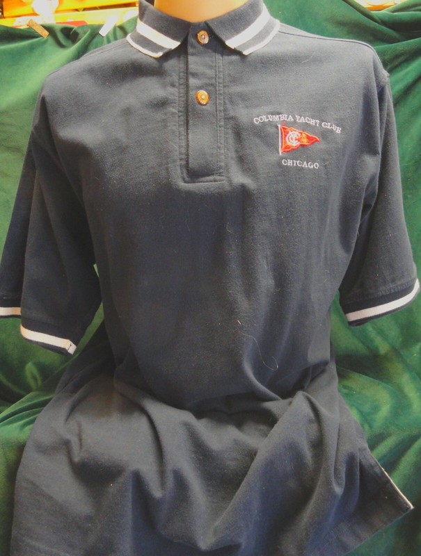 Vintage 1990s COLUMBIA YACHT CLUB Chicago Navy Blue Collared Shirt Men's Size L