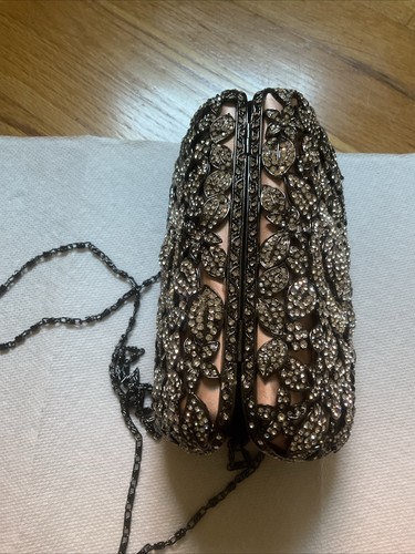 Black Clear Crossbody Minaudiere Evening Bag Handbag Crystal Evening Beaded HTF - Picture 11 of 12