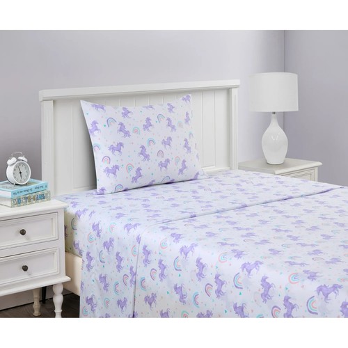 Set lenzuola in microfibra morbida per bambini, unicorno viola, gemello, 3 pezzi, cura facile - Foto 2 di 8