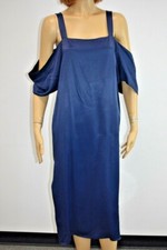 TOP SHOP Blue Satin Mid-Calf Dress Size 10 On Sale