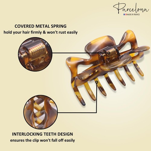 Parcelona French Classic 3" Medium Celluloid Hair Claws for Women & Girls (2Pcs) - Picture 18 of 27