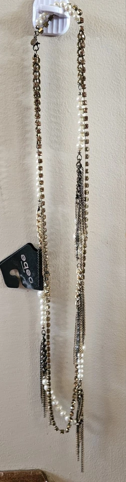 Colar longo feminino Bebe pérola e cristal franjas em camadas novo com etiquetas - Imagem 4 de 4
