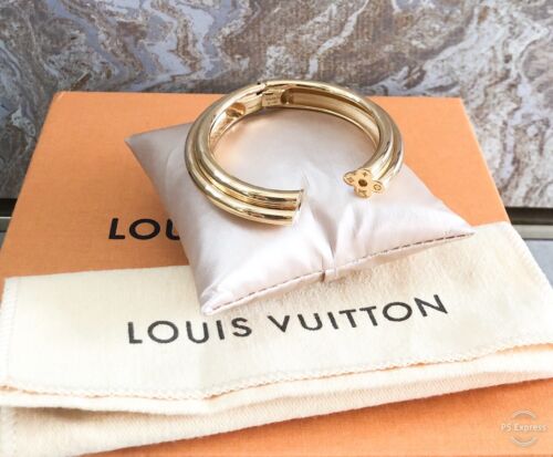 LOUIS VUITTON Cuff Nanogram Bracelet Metal Gold M00251 Good w/Dust bag, Box  #2