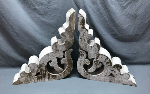 Antique Pair Large Roof Brackets 18x21 Shabby White VTG Chic Corbels Old 617-24B