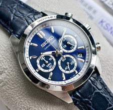 Seiko Spirit Blue Dial Leather Band Chronograph Men's Watch SBTR019