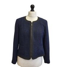 Precis Petite Boucle Jacket Navy Zip Front Casual Womens Jacket 16 Eu 44