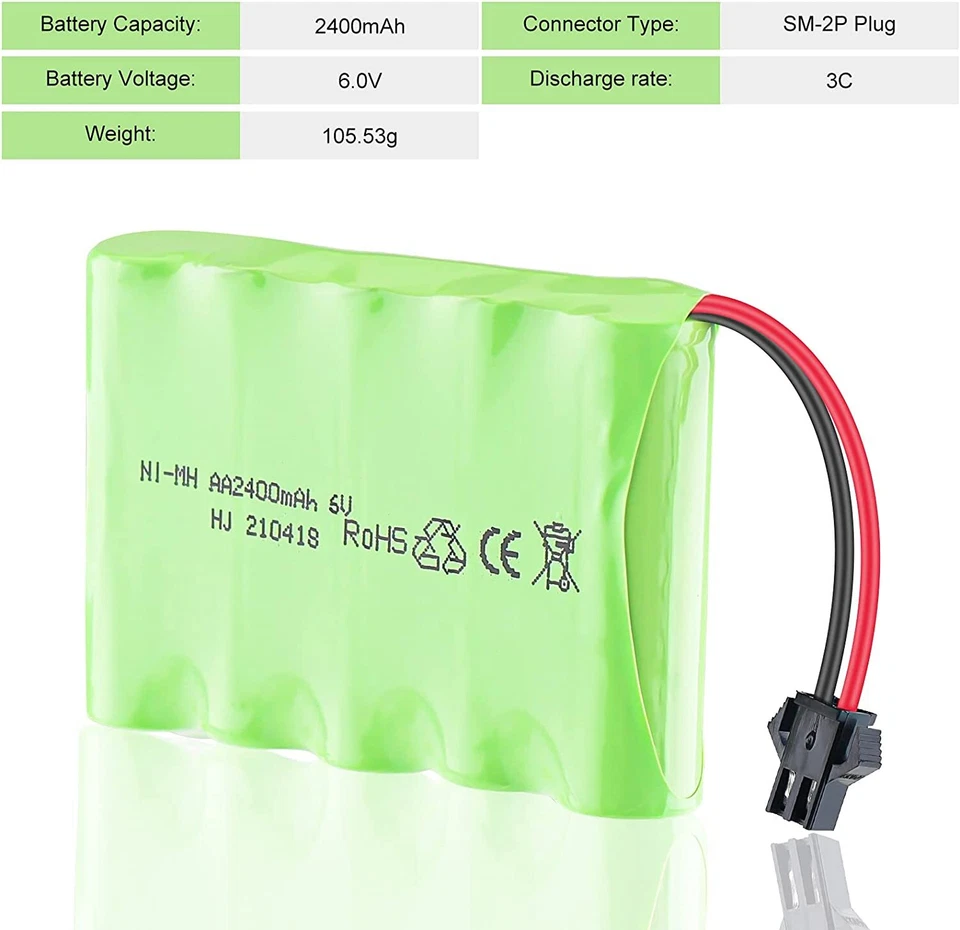 6V 2400mAh Ni-MH AA Battery SM-2P Plug and USB Charging Cable for RC Trucks and Vehicles - Image 3 of 4