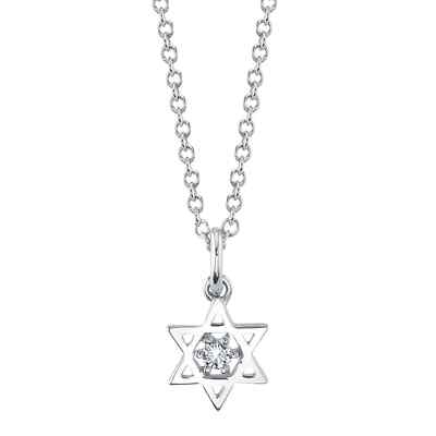 14K White Gold Diamond Star Of David Pendant Necklace Natural 0.03 CT