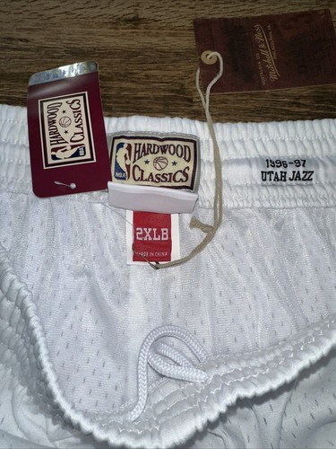 Mens 2XLB Mitchell & Ness NBA Swingman Shorts UTAH Jazz 1996-97 WHITE MOUNTAIN - Picture 2 of 15