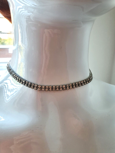 Child's Minimalist Clear Rhinestone Silver Tone Small Neck Choker Necklace 36 cm - Picture 2 of 12