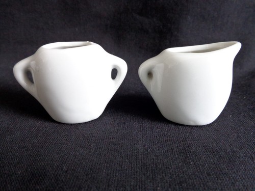 MINIATURE TEA SET 7 Pieces PINK Boy Girl White Porcelain Dollhouse Accessory - Picture 9 of 9