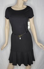 Lauren Ralph Lauren Black Short Sleeves Belted Ruffle Hem Dress Size M
