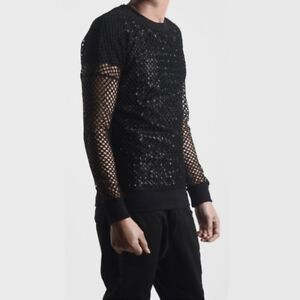 fishnet shirt mens sleeve mesh punk sheer tee stretchy gothic