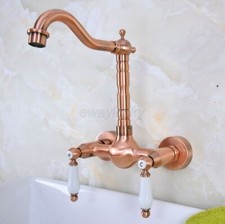 Antique Red Copper Wall Mounted Bathroom Vanity Sink Faucet Swivel Tub Tap