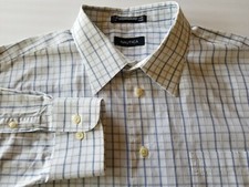 NAUTICA Men's Shirt XXL 18 36/37 Button Long Sleeves Blue Plaid Dress/Casual EUC