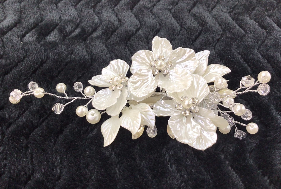 Clip de pelo de boda - Cristales de alambre de plata elegante flor mujer novia perla Foto 4 de 4