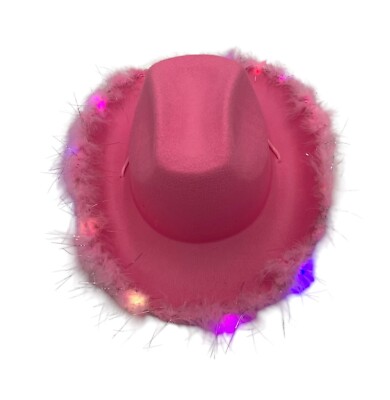 Light Up Cowgirl Fluffy Feather Blinking Shining Brim Cowboy Party
