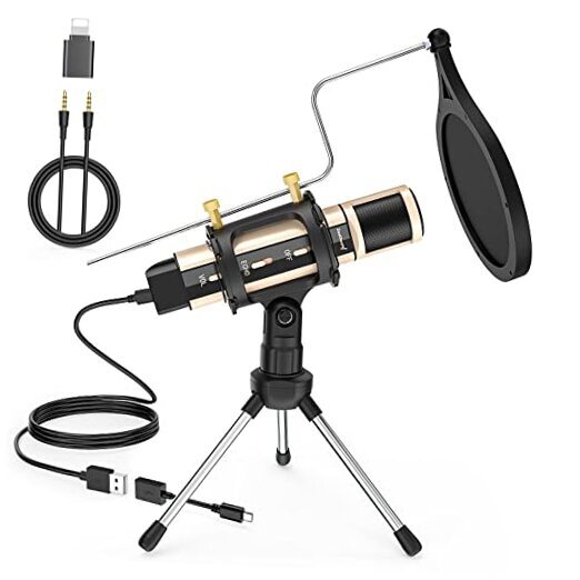 Microphone,USB&3.5mm Mic W/Type-C Adapter for i-Phone Computer Gold-image