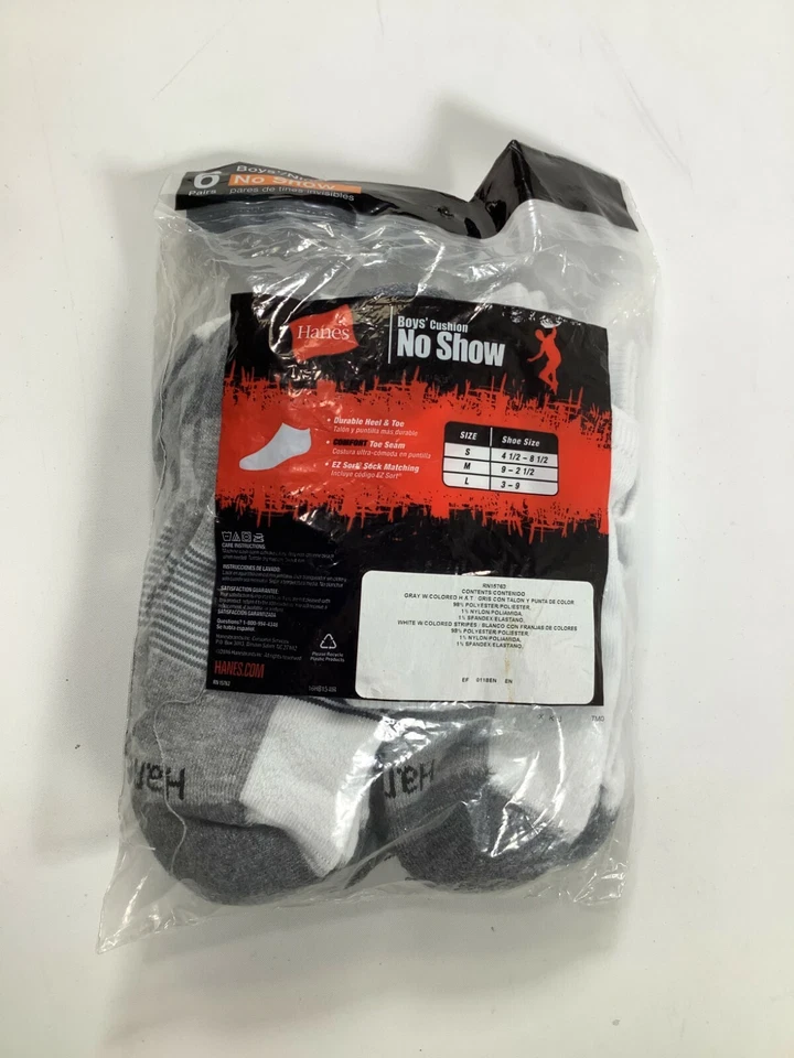 Calcetines Hanes blancos grises para niños talla 3-9 paquete de 6 ¡NUEVOS! Foto 2 de 3
