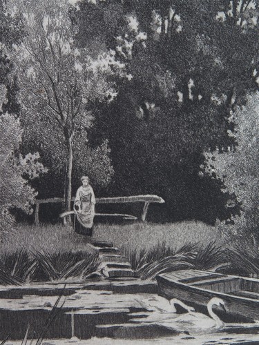 E.C. Rost "The Crossing Place" Etching Print 1891 Copyrighted by Gebbie & Co. - Picture 2 of 12