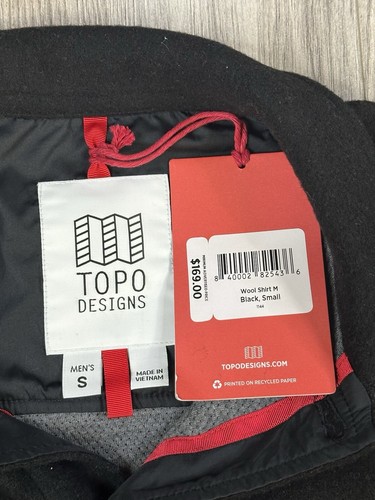 Topo Designs Giacca Camicia Lana Bottoni Outdoor Nera Uomo Taglia S | Nuova - Foto 6 di 8