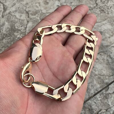 シ*ン様 Figaro Wide Chain Bracelet bad hop Men's 14K Gold Plated Figaro Hip Hop Bracelet 8