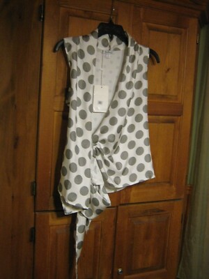 MaxMara Negelia Dot Print Wrap Top in White at  Size 8 NWT