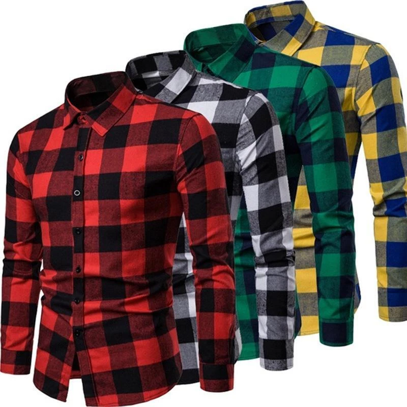 Mirar Especializarse textura Camisas De Manga Larga A Cuadros Para Hombre Camisa De Vestir De Negocios  Cami | eBay