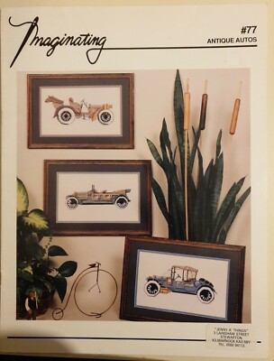 Fantasievolles gezähltes Kreuzstich-Faltblatt - antike Autos