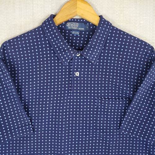VTG POLO RALPH LAUREN Blue Polka Dot Polo Shirt Size Large Mens Cotton Short Slv - Picture 12 of 14