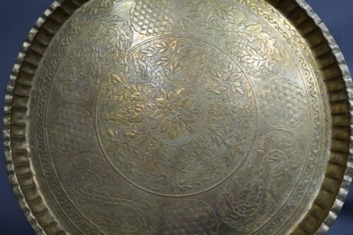 Bandeja colgante decorativa de cobre ornamentación damascena otomana islámica rara 21" - Imagen 6 de 11