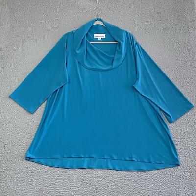 CAROLINE ROSE Top Tunic Blouse Plus Size 3X Teal Lagenlook Swing Jersey Knit