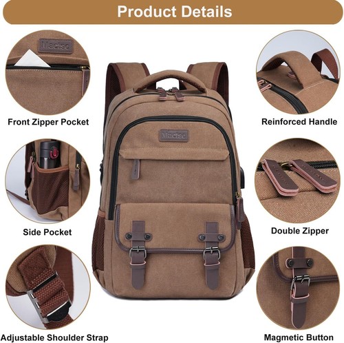 Backpack for Men Women, Business Work Rucksack College Computer Bag Fits 17.3 In - Picture 6 of 7