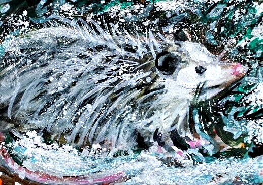 ORIGINAL Opossum ACEO PAINTING Winter Snow Animal Nature Landscape ATC ART