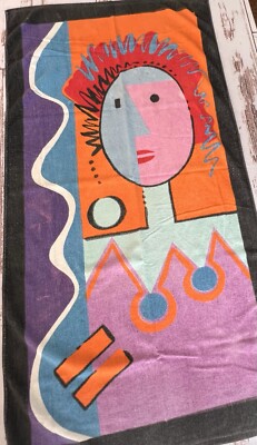 Vintage Jay Franco Beach Towel Picasso Style Face Abstract Art Colorful 90s