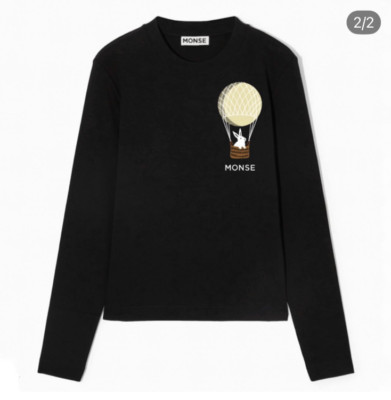 MONSE Long Sleeve Black Cotton Bunny Tee NWT Size Medium T-Shirt