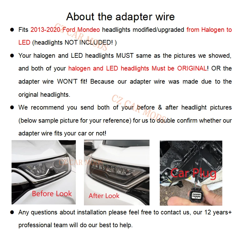 Провод адаптера для фары 2013-2020 Ford Fusion Mondeo модифицированный галоген на светодиод - Изображение 3 из 4