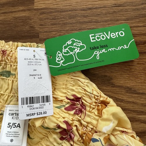 Carter’s Kid Girls 5 5A Tropical Spring Summer Floral Skirt Viscose Yellow NWT! - Picture 5 of 7