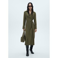 Mango Olive Crossover Wrap Shirt Dress Medium NWT