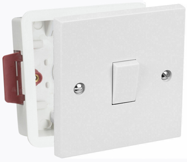 1 Gang Light Switch White Single Wall + Dry lining plasterboard 10 Amp Way 10A R