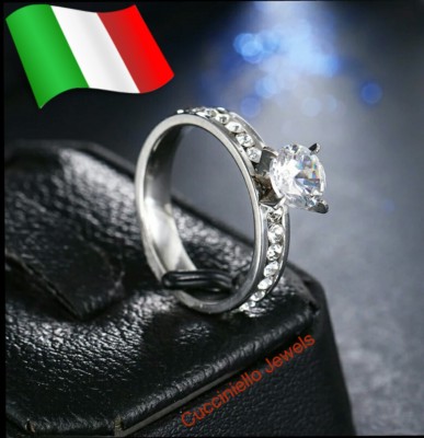 Anello Donna Acciaio Fidanzamento Veretta Fedina Solitario con - Main Image