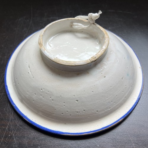 Vintage Moroccan Blue White Ceramic Bowl Meant for Display / Hanging on Wall 10" - Picture 6 of 10