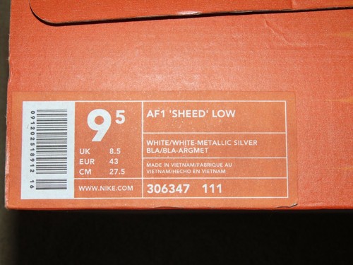 NIKE AIR FORCE 1 "SHEED" LOW - WHITE/WHITE METALLIC SILVER - SIZE 9.5 - Picture 7 of 7