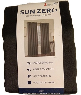 Sun Zero Black Emory Room-Darkening RodPocket Curtain Panel Pr. 54''x84''A62      