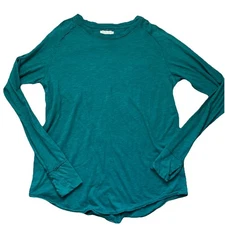 We The Free Womens Teal Arden Tee Slouchy Oversized Unfinished Thumb Hole Size S