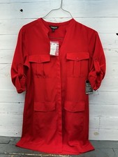 NWT Womens Small EXPRESS Roll Tab Button Front Red Dress 🔥🔥🔥🔥NEW