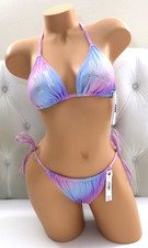 VICTORIA'S SECRET PINK SWIM Triangle Top/Tie Cheeky Bottom Ombre Bling SET M NEW