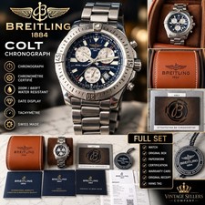 Breitling Colt Chronograph Blue Dial Stainless Steel Watch Box Papers Receipt