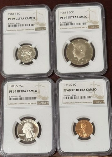 1982-83 Kennedy Quarter Penny Nickel NGC PF69 Ultra Cameo Ngc Proof Lot