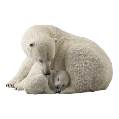 Eisbär und ihr Junges kuschelnd gebunden Marmor Polyresin Deko Statue weiß